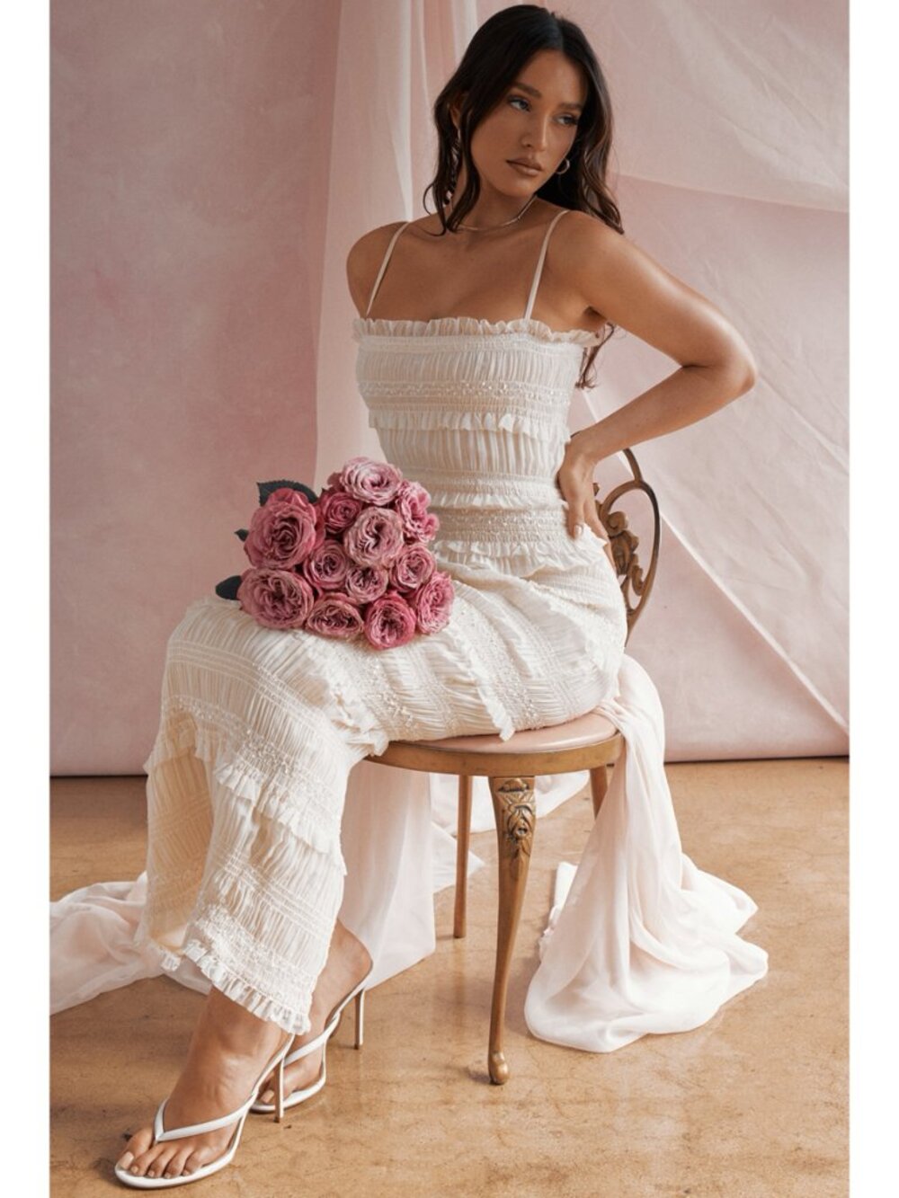 House Of CB Solana Ivory Sequin Pleat Maxi Dress